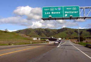 Image of highway exit to Hollister, California