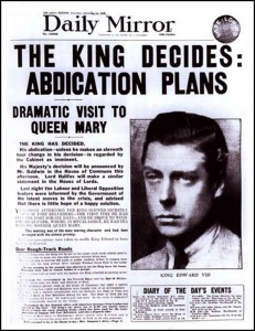 Image of newspaper report of King Edward VIII's abdication