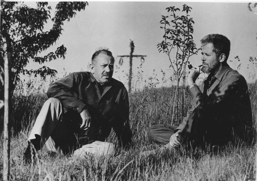 Steinbeck and artist Bo Beskow in Sweden at Midsommar festival, 1957.
